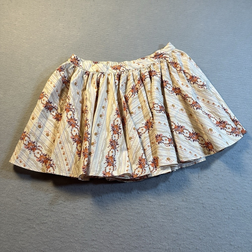 Free People Gaia Floral Cotton Mini Skirt Flounce Boho Pockets Womens Small